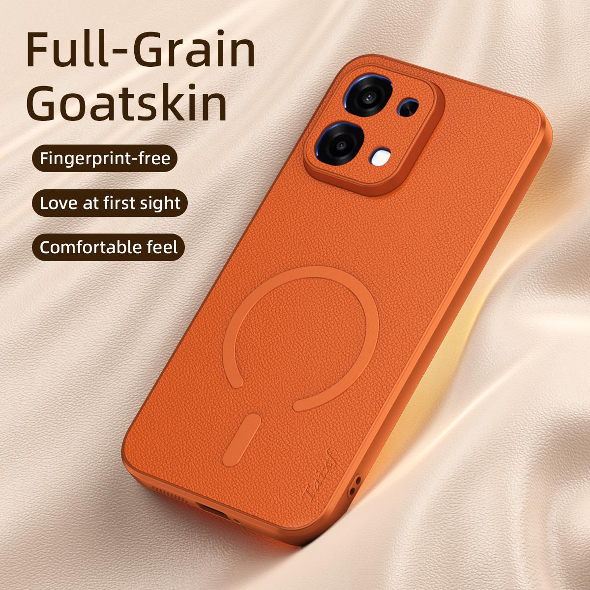For OPPO A6 5G Goatskin Vegan Leather Magnetic Phone Case - Blue - EDA009816501A