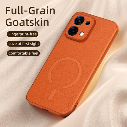 For OPPO A6 5G Goatskin Vegan Leather Magnetic Phone Case - Blue - EDA009816501A