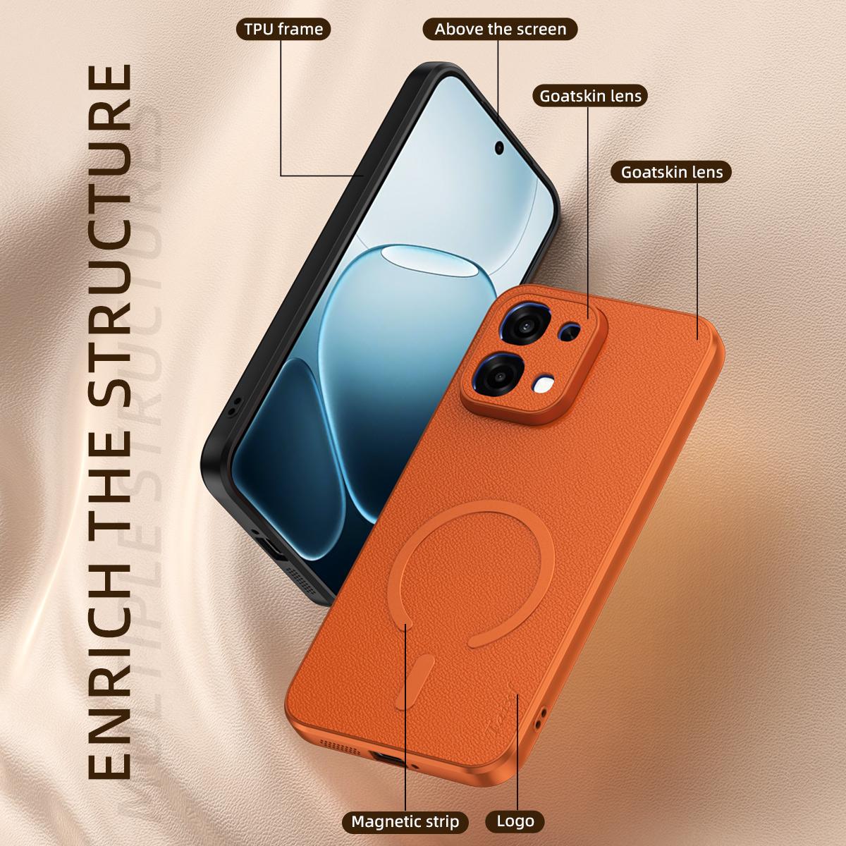 For OPPO A6 5G Goatskin Vegan Leather Magnetic Phone Case - Blue - EDA009816501A