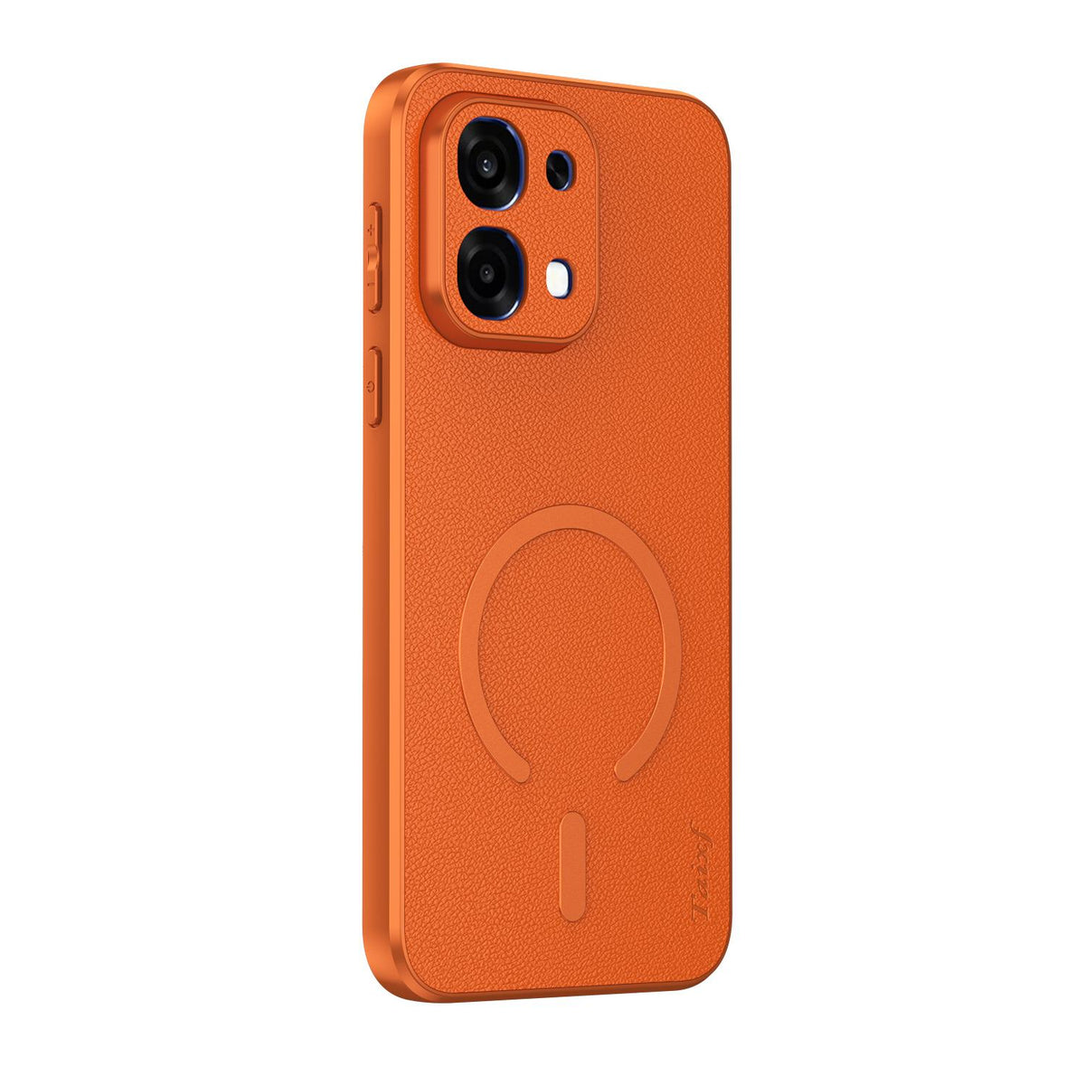 For OPPO A6 5G Goatskin Vegan Leather Magnetic Phone Case - Orange - EDA009816501C