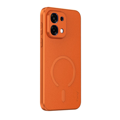 For OPPO A6 5G Goatskin Vegan Leather Magnetic Phone Case - Orange - EDA009816501C