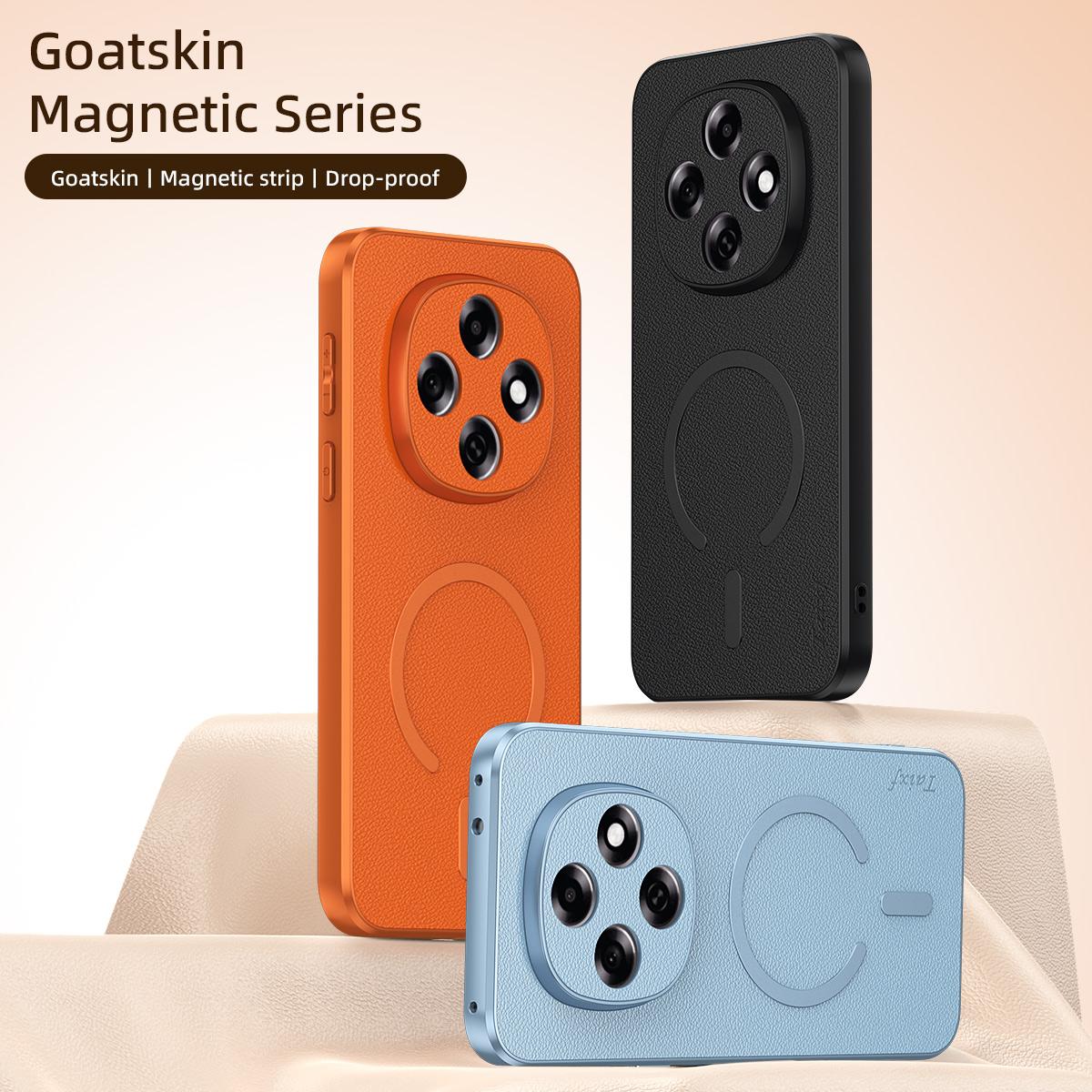 For OPPO A6 Pro 5G Global CPH2781 Goatskin Vegan Leather Magnetic Phone Case - Blue - EDA009816502A