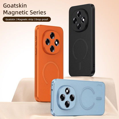 For OPPO A6 Pro 5G Global CPH2781 Goatskin Vegan Leather Magnetic Phone Case - Orange - EDA009816502C