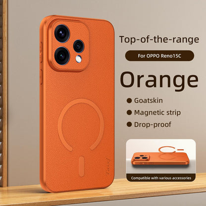 For OPPO Reno 15c 5G Goatskin Vegan Leather Magnetic Phone Case - Orange - EDA009816509C