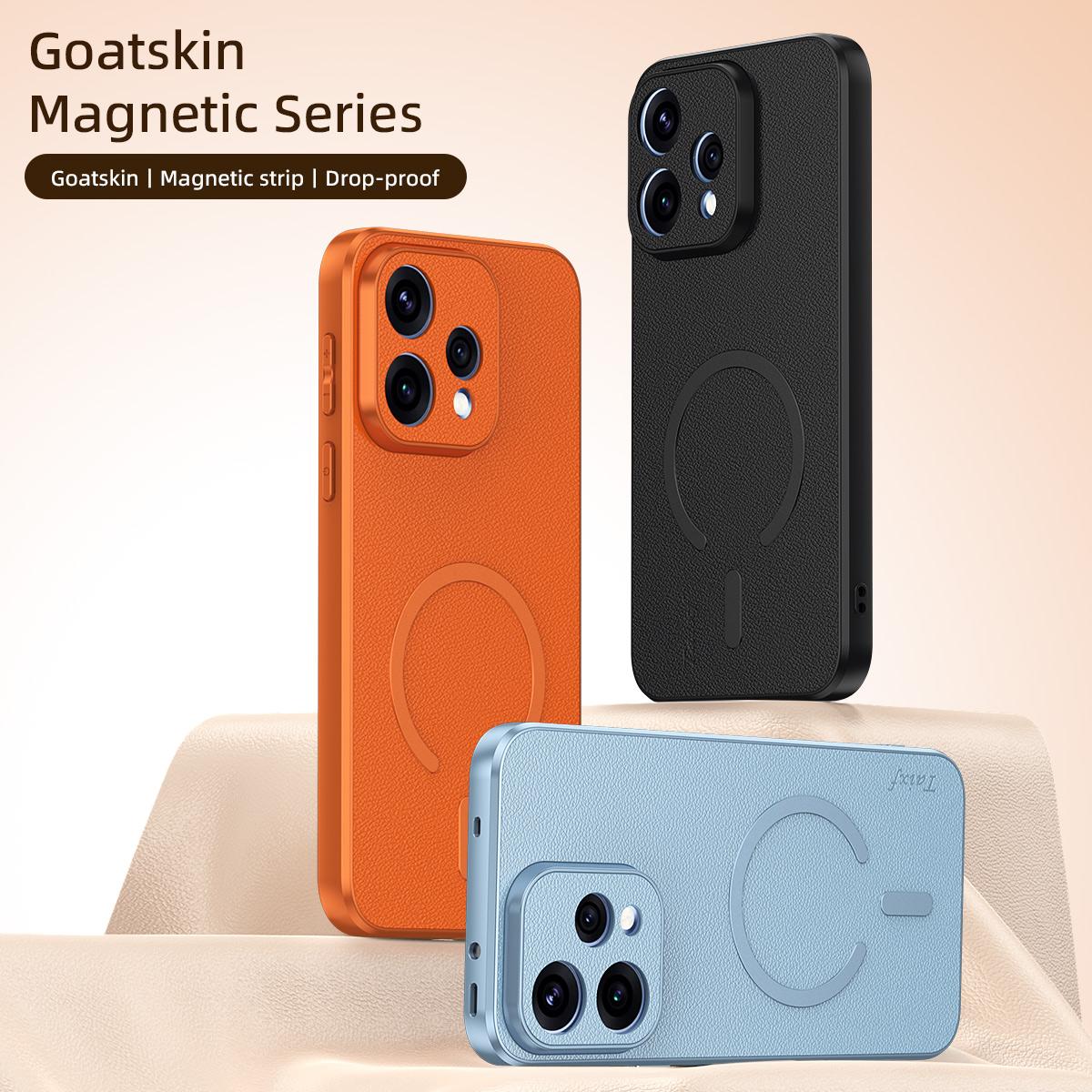 For OPPO Reno 15c 5G Goatskin Vegan Leather Magnetic Phone Case - Orange - EDA009816509C