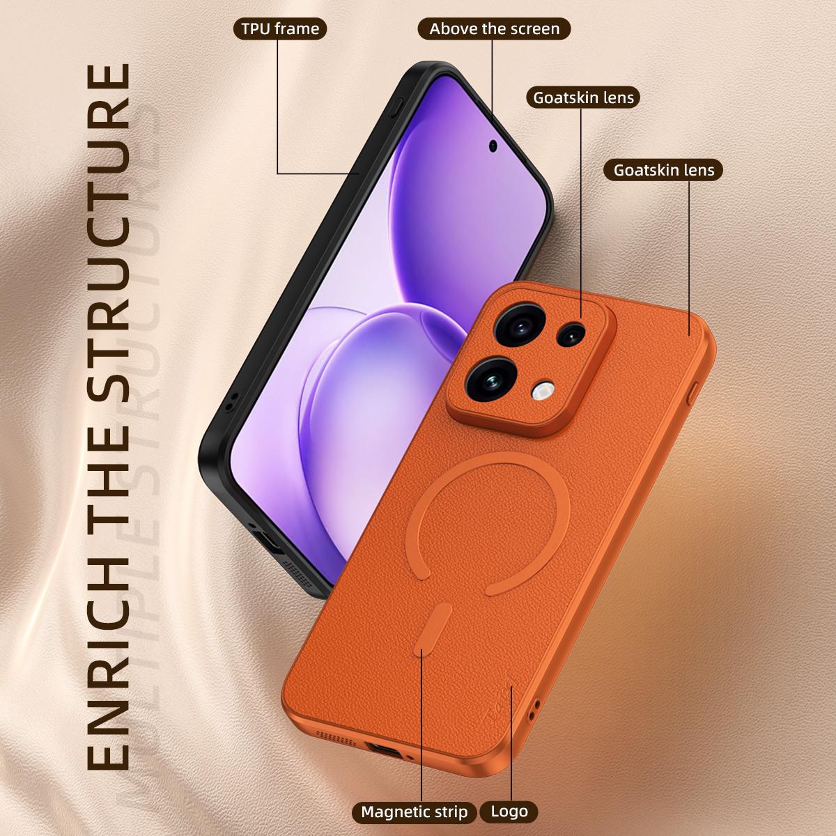 For OPPO Reno16 Pro 5G Global Goatskin Vegan Leather Magnetic Phone Case - Orange - EDA009816511C