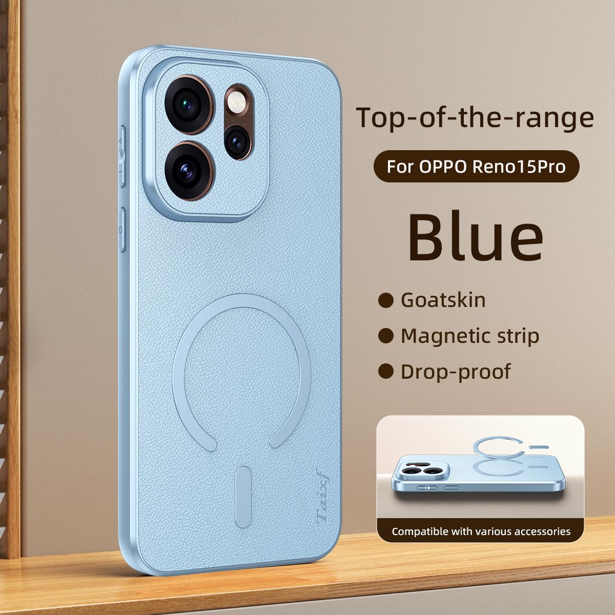 For OPPO Reno15 Pro 5G Global Goatskin Vegan Leather Magnetic Phone Case - Blue - EDA009816512A