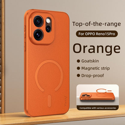 For OPPO Reno15 Pro 5G Global Goatskin Vegan Leather Magnetic Phone Case - Orange - EDA009816512C