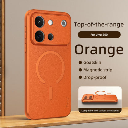 For vivo S60 5G Goatskin Vegan Leather Magnetic Phone Case - Orange - EDA009817301A
