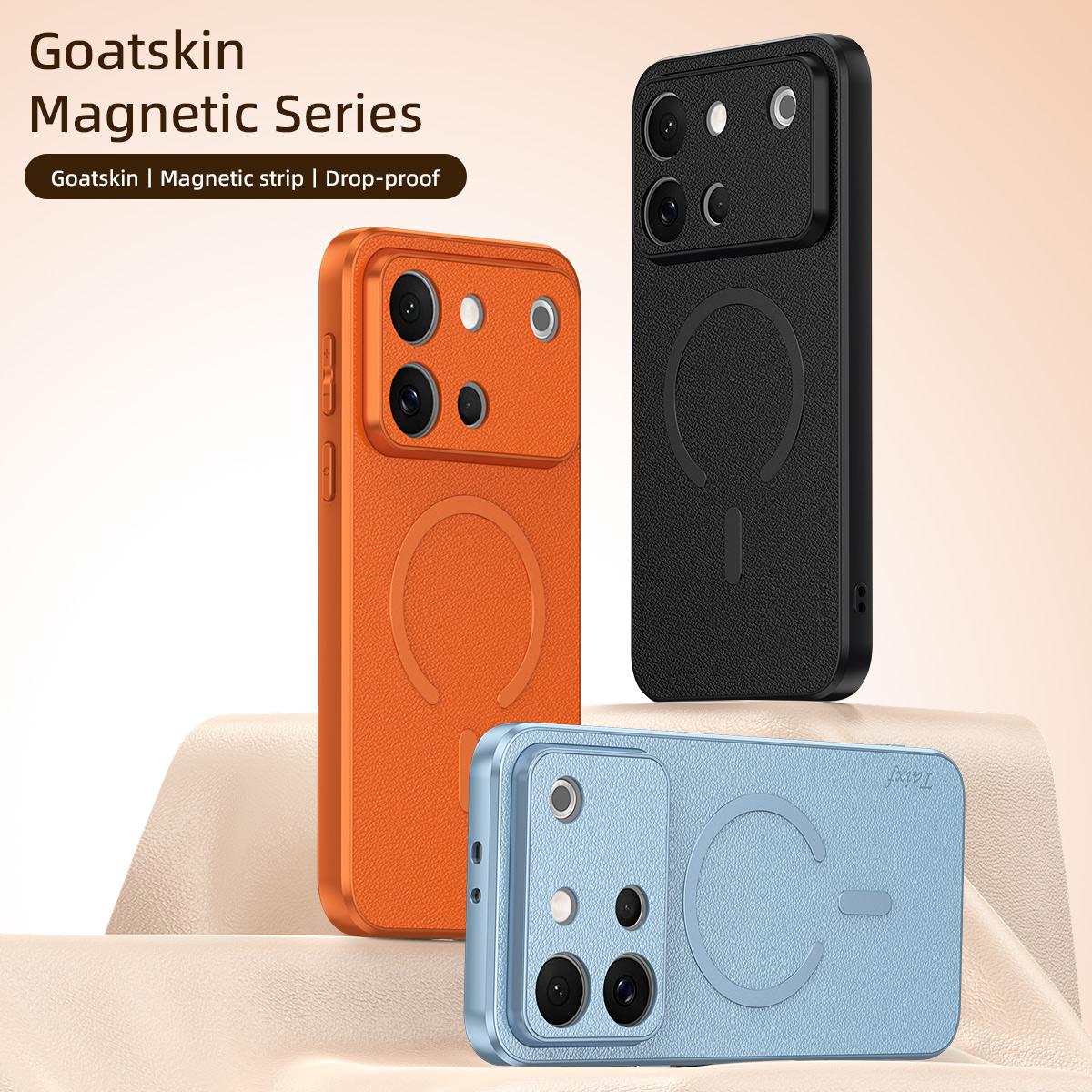 For vivo S60 5G Goatskin Vegan Leather Magnetic Phone Case - Blue - EDA009817301C