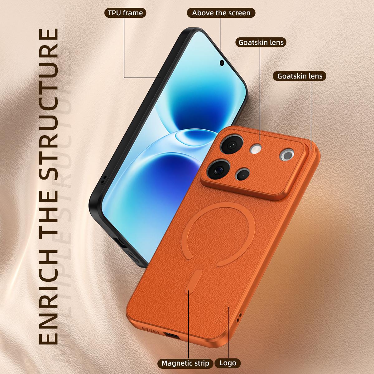 For vivo S60 5G Goatskin Vegan Leather Magnetic Phone Case - Blue - EDA009817301C