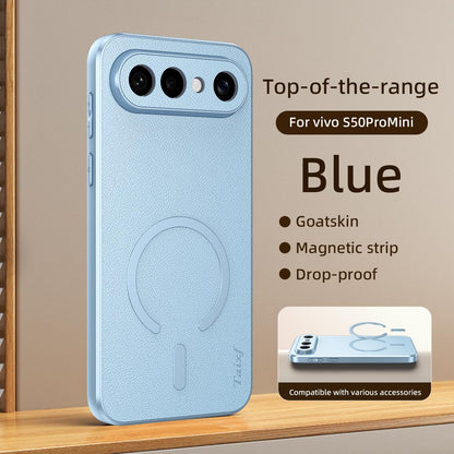 For vivo S50 Pro mini 5G Goatskin Vegan Leather Magnetic Phone Case - Blue - EDA009817303C