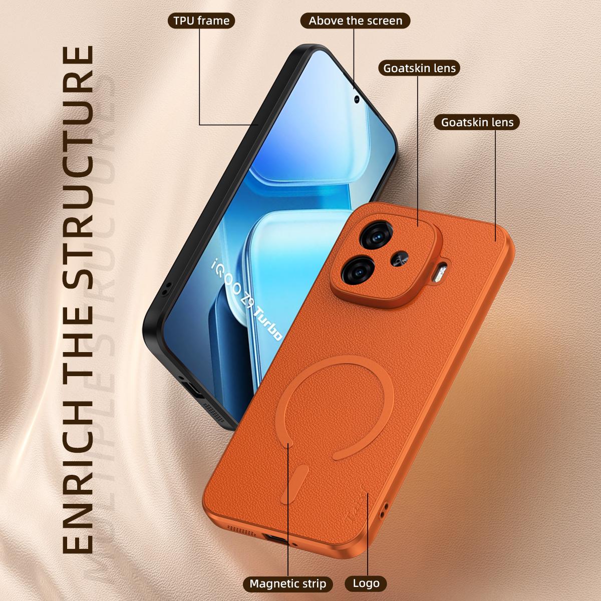 For vivo iQOO Z9 Turbo Goatskin Vegan Leather Magnetic Phone Case - Black - EDA009817306B