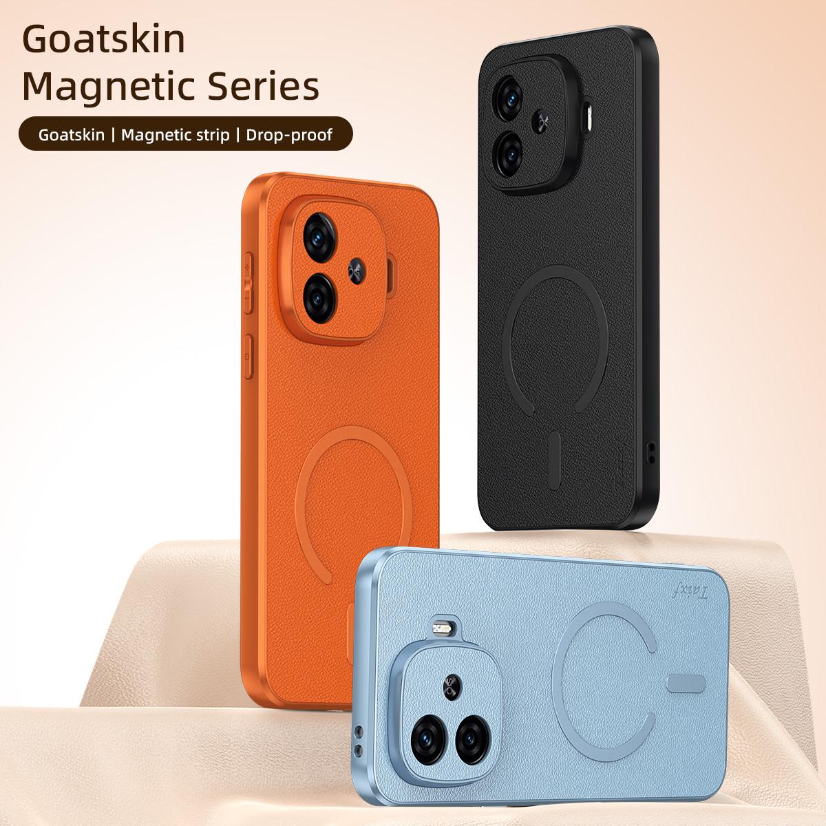 For vivo iQOO Z9 Turbo Goatskin Vegan Leather Magnetic Phone Case - Blue - EDA009817306C