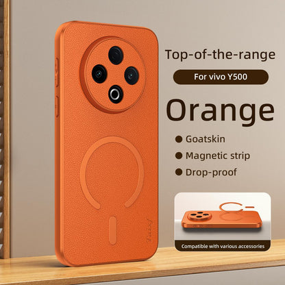 For vivo Y500 5G Goatskin Vegan Leather Magnetic Phone Case - Orange - EDA009817307A
