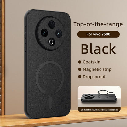 For vivo Y500 5G Goatskin Vegan Leather Magnetic Phone Case - Black - EDA009817307B