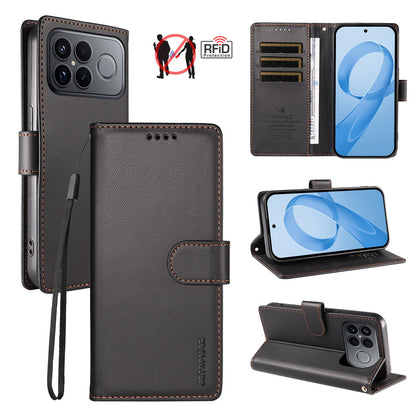For Redmi K90 Pro Max / Poco F8 Ultra 5G BETOPNICE Pearlescent RFID Vegan Leather Phone Case with Strap(Black)