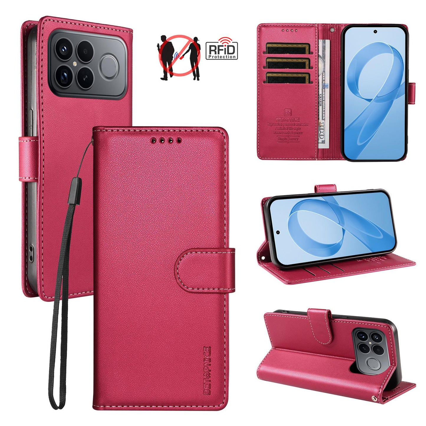 For Redmi K90 Pro Max / Poco F8 Ultra 5G BETOPNICE Pearlescent RFID Vegan Leather Phone Case with Strap(Red)
