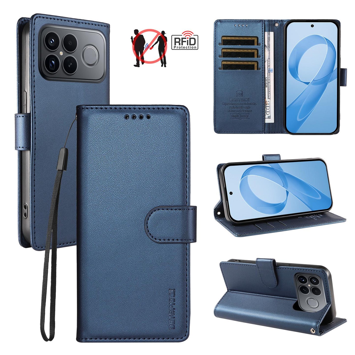 For Redmi K90 Pro Max / Poco F8 Ultra 5G BETOPNICE Pearlescent RFID Vegan Leather Phone Case with Strap(Blue)