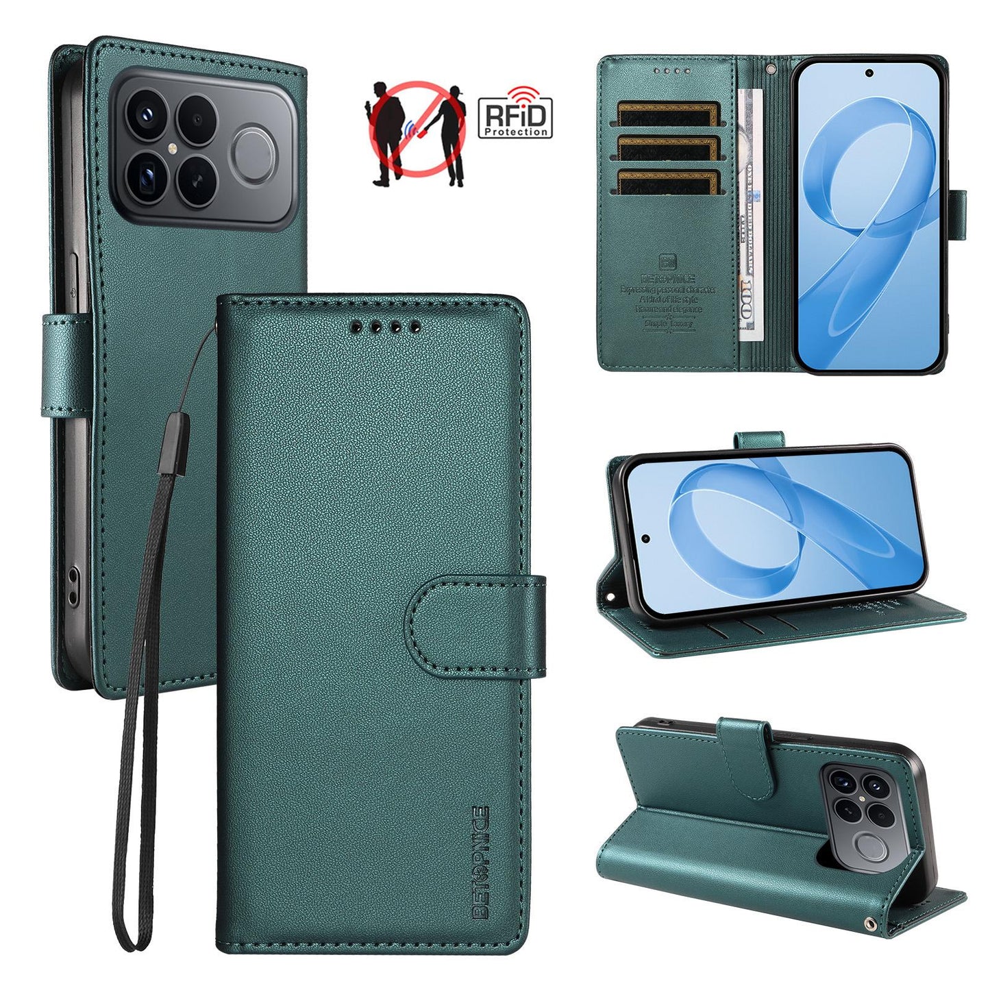 For Redmi K90 Pro Max / Poco F8 Ultra 5G BETOPNICE Pearlescent RFID Vegan Leather Phone Case with Strap(Green)