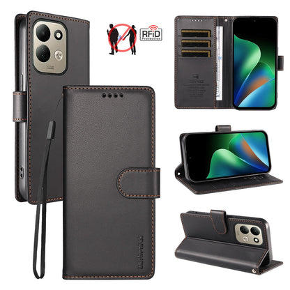 For Redmi 17 5G / 4G Global 170mm BETOPNICE Pearlescent RFID Vegan Leather Phone Case with Strap(Black)
