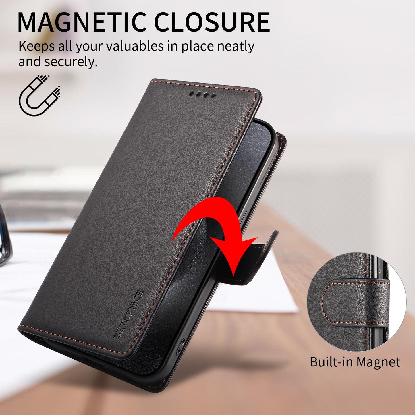 For Redmi 17 5G / 4G Global 170mm BETOPNICE Pearlescent RFID Vegan Leather Phone Case with Strap(Black)