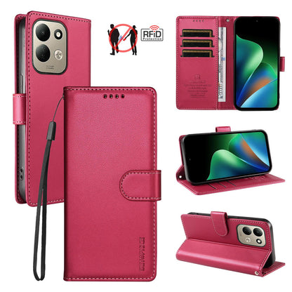 For Redmi 17 5G / 4G Global 170mm BETOPNICE Pearlescent RFID Vegan Leather Phone Case with Strap(Red)