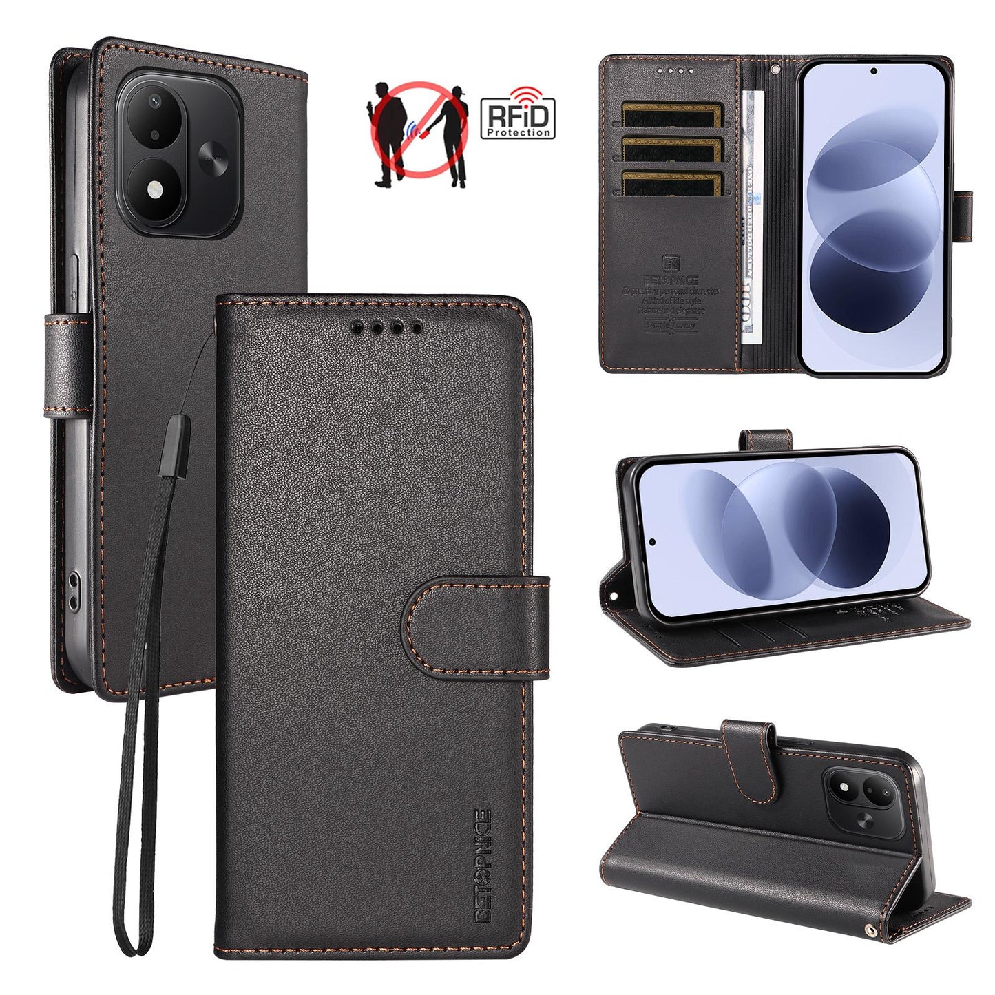 For Redmi Note 17 5G / 4G Global 171mm BETOPNICE Pearlescent RFID Vegan Leather Phone Case with Strap(Black)