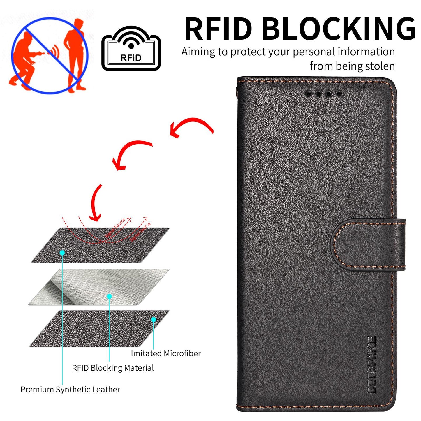 For Redmi Note 17 5G / 4G Global 171mm BETOPNICE Pearlescent RFID Vegan Leather Phone Case with Strap(Black)