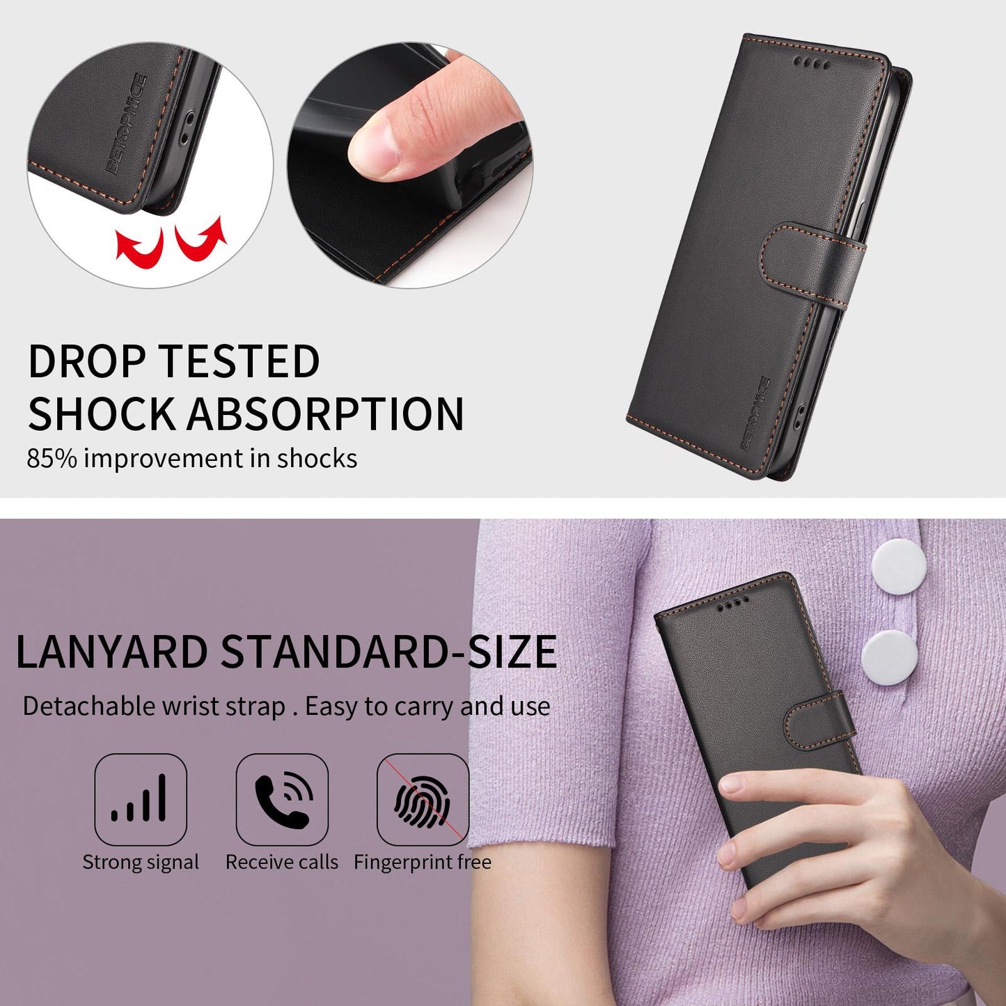 For Redmi Note 17 5G / 4G Global 171mm BETOPNICE Pearlescent RFID Vegan Leather Phone Case with Strap(Black)