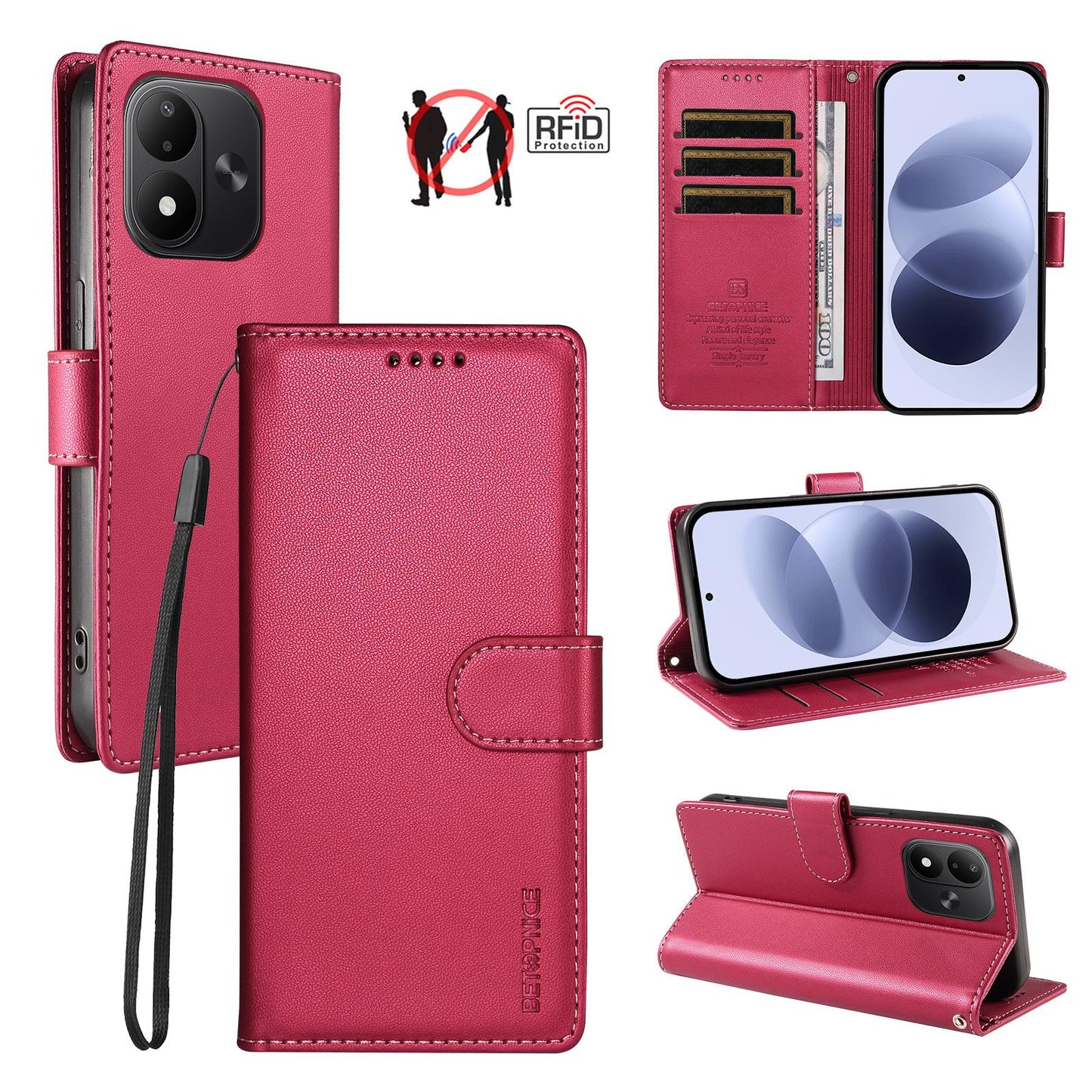 For Redmi Note 17 5G / 4G Global 171mm BETOPNICE Pearlescent RFID Vegan Leather Phone Case with Strap(Red)
