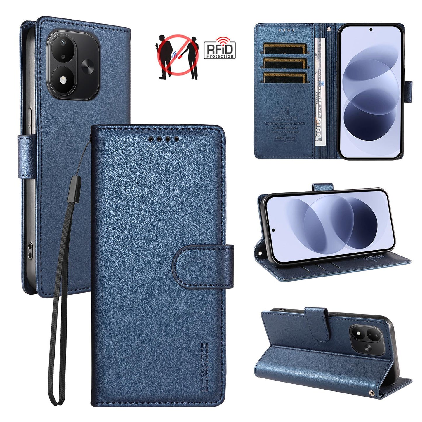 For Redmi Note 17 5G / 4G Global 171mm BETOPNICE Pearlescent RFID Vegan Leather Phone Case with Strap(Blue)