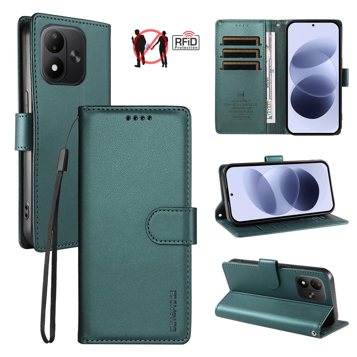 For Redmi Note 17 5G / 4G Global 171mm BETOPNICE Pearlescent RFID Vegan Leather Phone Case with Strap(Green)
