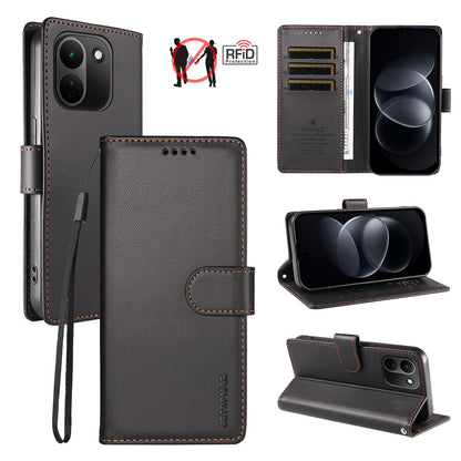 For Redmi Note 17 Pro+ 5G Global 163mm BETOPNICE Pearlescent RFID Vegan Leather Phone Case with Strap(Black)