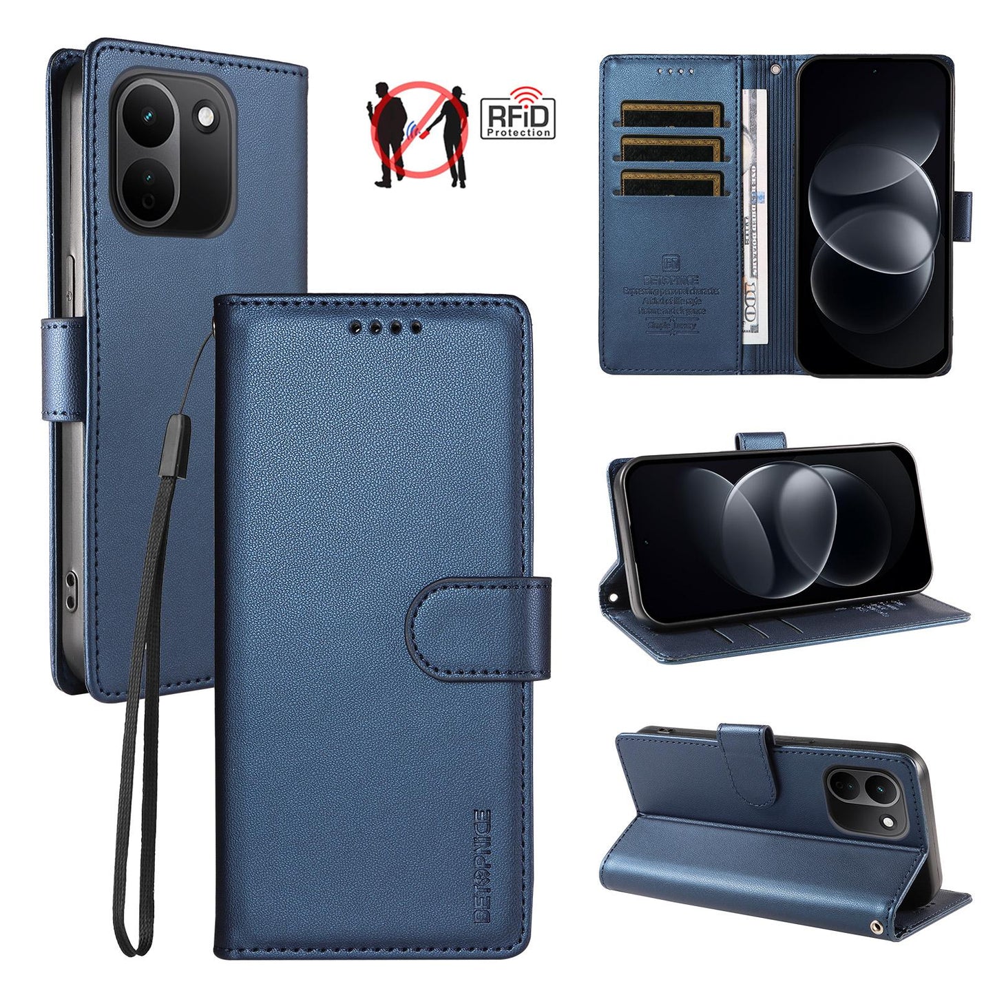 For Redmi Note 17 Pro+ 5G Global 163mm BETOPNICE Pearlescent RFID Vegan Leather Phone Case with Strap(Blue)