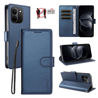 For Redmi Note 17 Pro+ 5G Global 163mm BETOPNICE Pearlescent RFID Vegan Leather Phone Case with Strap(Blue)