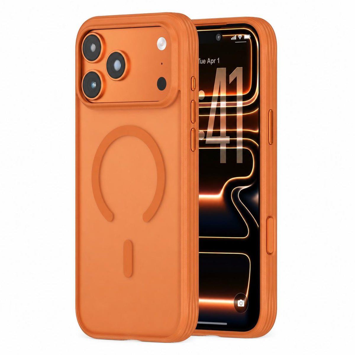 For iPhone 17 Pro Textured Non-slip Shockproof Magnetic Phone Case - Orange - EDA009818702C