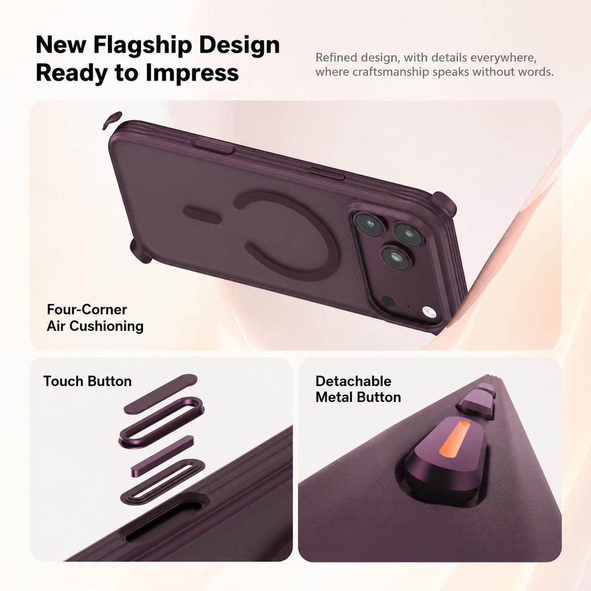 For iPhone 17 Pro Textured Non-slip Shockproof Magnetic Phone Case - Purple - EDA009818702F