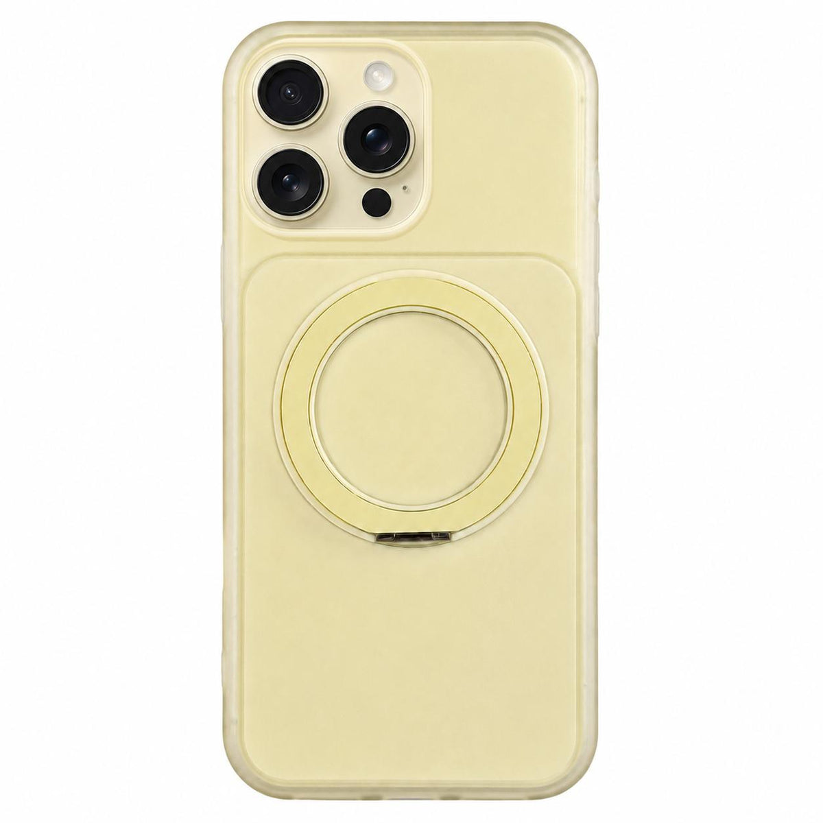 For iPhone 15 Pro Skin Feel Frosted Liquid Silicone 360 Rotating Holder Magnetic Phone Case - Yellow - EDA009818808E