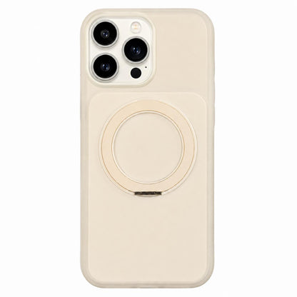 For iPhone 14 Pro Max Skin Feel Frosted Liquid Silicone 360 Rotating Holder Magnetic Phone Case - White - EDA009818810C