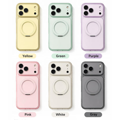 For iPhone 14 Pro Max Skin Feel Frosted Liquid Silicone 360 Rotating Holder Magnetic Phone Case - Pink - EDA009818810B