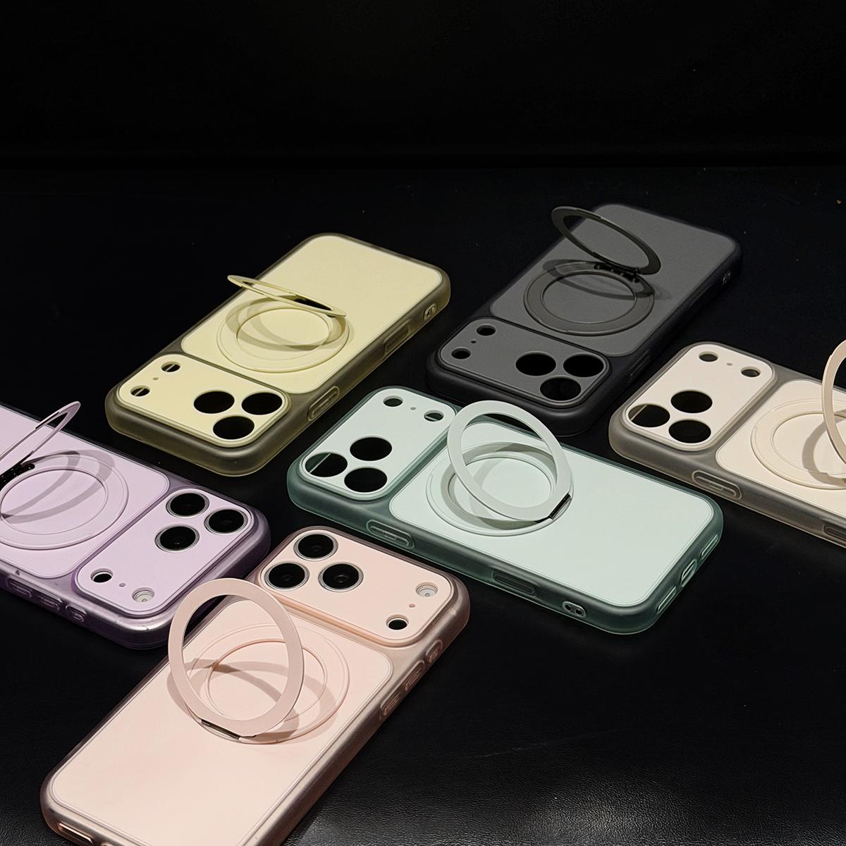 For iPhone 17 Skin Feel Frosted Liquid Silicone 360 Rotating Holder Magnetic Phone Case - White - EDA009818803C