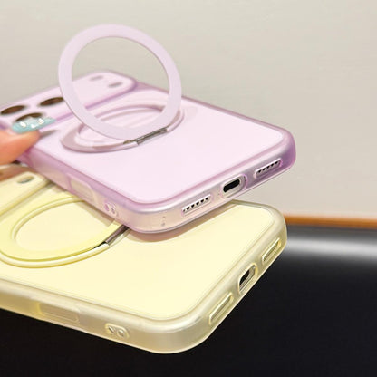 For iPhone 17 Skin Feel Frosted Liquid Silicone 360 Rotating Holder Magnetic Phone Case - White - EDA009818803C