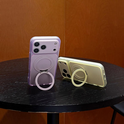 For iPhone 16 Pro Max Skin Feel Frosted Liquid Silicone 360 Rotating Holder Magnetic Phone Case - Gray - EDA009818804D