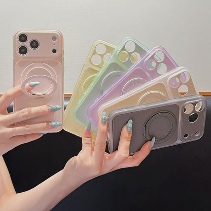 For iPhone 15 Pro Skin Feel Frosted Liquid Silicone 360 Rotating Holder Magnetic Phone Case - Gray - EDA009818808D