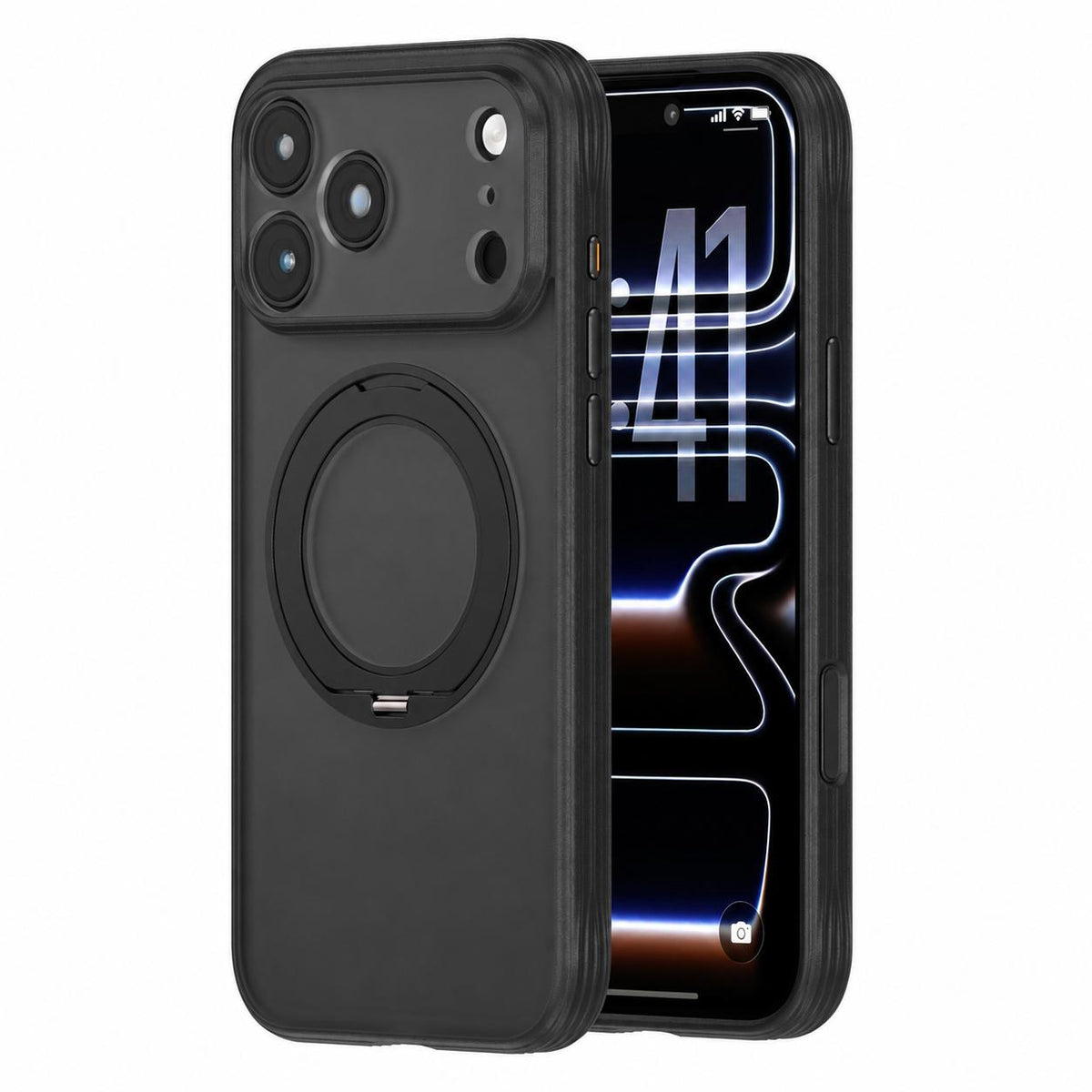 For iPhone 17 Pro Max Textured Non-slip Shockproof Magnetic Phone Case with Holder - Black - EDA009818901A