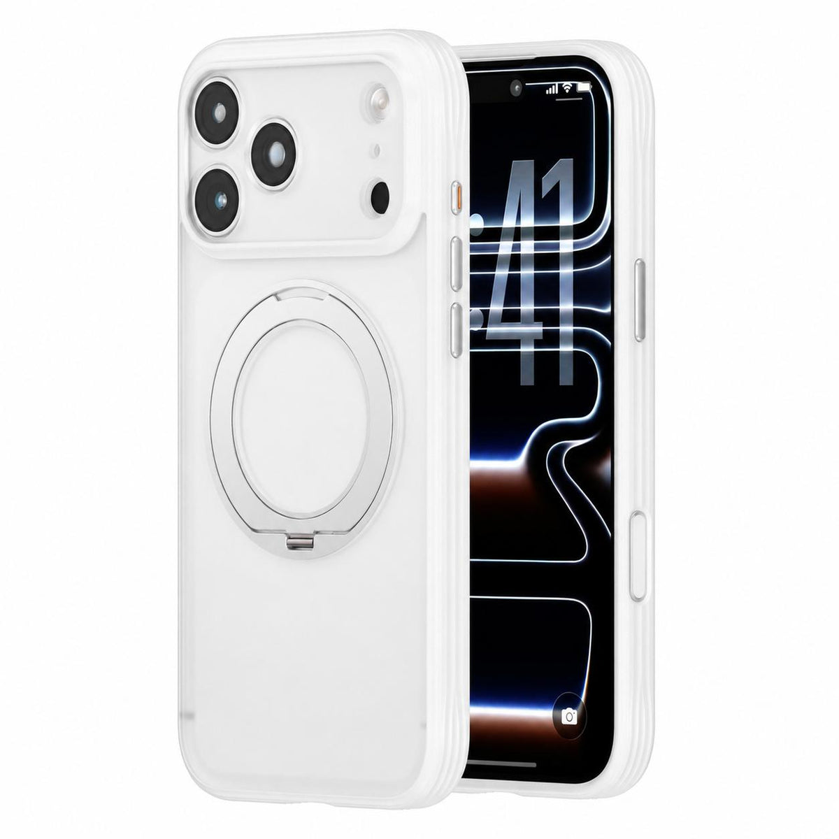 For iPhone 17 Pro Max Textured Non-slip Shockproof Magnetic Phone Case with Holder - White - EDA009818901B
