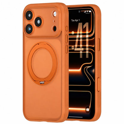 For iPhone 17 Pro Max Textured Non-slip Shockproof Magnetic Phone Case with Holder - Orange - EDA009818901C