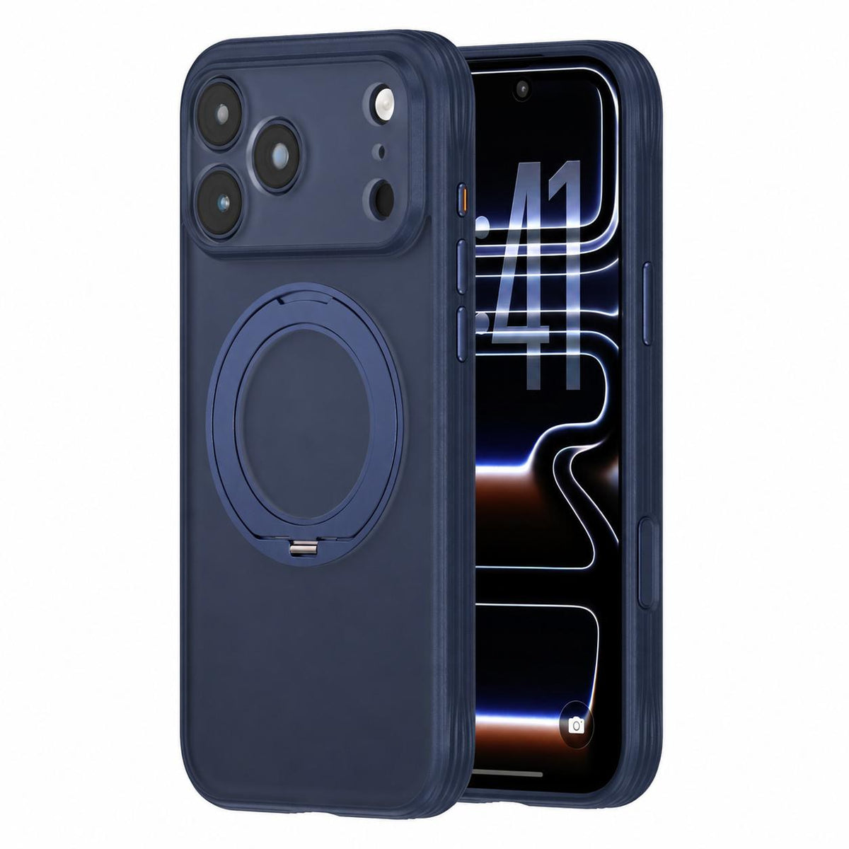 For iPhone 17 Pro Max Textured Non-slip Shockproof Magnetic Phone Case with Holder - Dark Blue - EDA009818901D