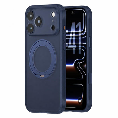 For iPhone 17 Pro Max Textured Non-slip Shockproof Magnetic Phone Case with Holder - Dark Blue - EDA009818901D